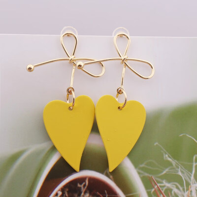 

EK524 Korean Fashion Metal Spray Painted Bow-knot Heart Drop Earrings for Women Handmade Sweet Wedding Jewelry Pendientes Gift