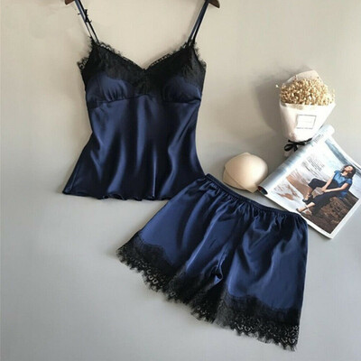 

Women Silk Sleeveless Night Sleepwear Nightwear Dress Shorts Pajamas 2Pcs Set
