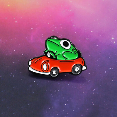

Cartoon Enamel Frog Driving Car Shaped Brooch Pin Children Decoration Gifts