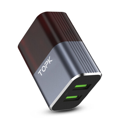 

TOPK Auto-ID Dual USB Charger Adapter Mobile Phone EUUSUK Travel Wall Portable Phone Charger for iPhone Samsung Xiaomi Huawei