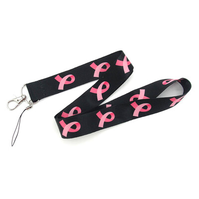 

Breast Cancer Awareness Ribbon Lanyard Key Holders Phone Key Ring Diy Neckband Mobile Phone Strap Female Fashion Jewelry Gifts