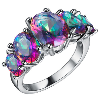 

925 Silver Ring Women Vintage Jewelry Fashion CZ Diamond Rings Colored gems