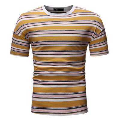 

Toponeto Fashion Men Casual Stripe Print Short Sleeve O-Neck T-Shirt Top Blouses