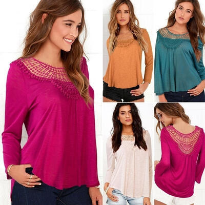 

Fashion Summer Womens Loose Casual Long Sleeve Lace Shirt Blouse Ladies Tee Tops Plus Size -XXL