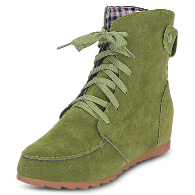 

Trendy Round Toe Lace-up Suede Elevator Shoes Women Ankle Boots