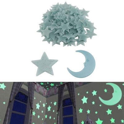 

100x Star Moon Wall Stickers Home Decor Glow In The Dark For Kids Room Bedroom