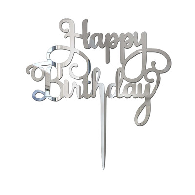 

〖Follure〗New Happy Birthday Acrylic Cake Topper Decor Silver Gold Party Supplies Decor