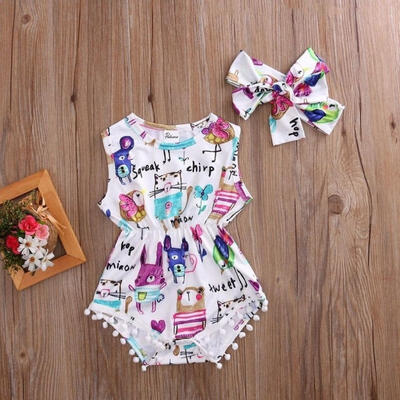 

Infant Baby Girls Clothes Painting Jumpsuit Romper Bodysuit Headband Outfit Cute