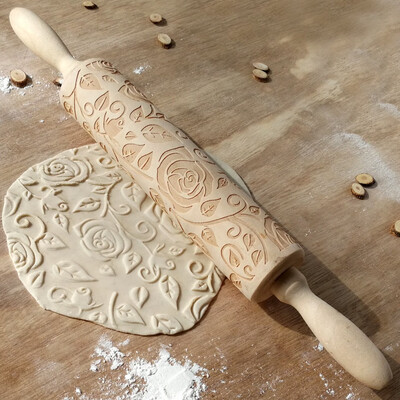 

Toponeto Rolling Pin Engraved Carved Wood Embossed Rolling Pin Kitchen Tool