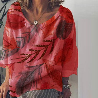 

Tailored Women Fashion O-Neck Print Batwing Sleeve Long Loose Blouse Tops
