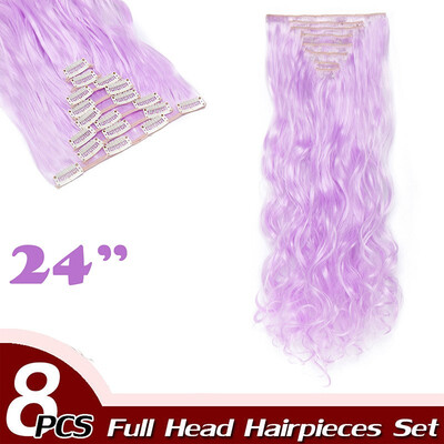 

Full Head Clip Synthetic in Hair Extensions 8 Piece 18 Clips Hairpiece Long Wave Curly Straight for Women