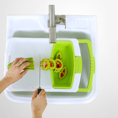 

Toponeto Kitchen Drain Cutting Board Storage Drain 3-in-1Household Food Supplement Board