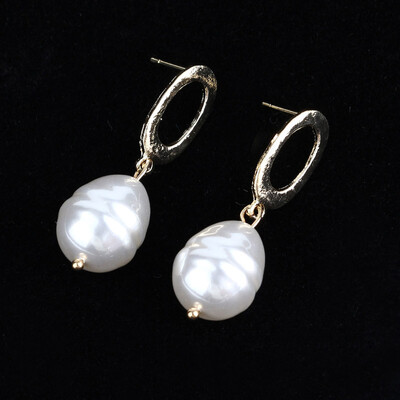 

EK461 Korea Design Metal Gold Geometric Irregular Circle Bowknot Natural Simulated Pearl Drop Earrings for Women Studs Girl Gift