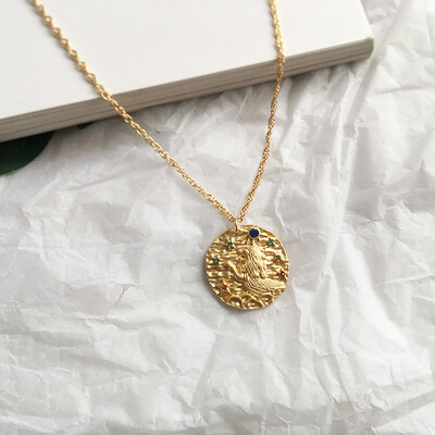 

New 12 Zodiac Necklace Pendant necklace Gold Coin stone Constellation Necklace for Women Jewelry Party Gift Drop shipping