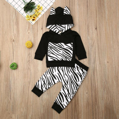 

Newborn Toddler Boy Clothes Zebra Hoodie T-shirtLong Pants Sweatsuit Outfit Set