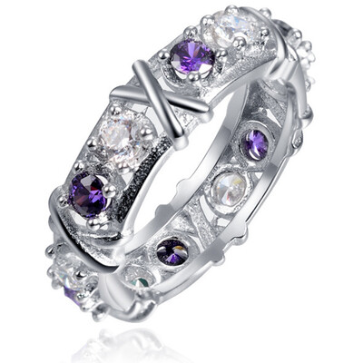 

White Sapphire Birthstone 925 Silver Two Tone Wedding Bridal Ring Gift Size 6-9