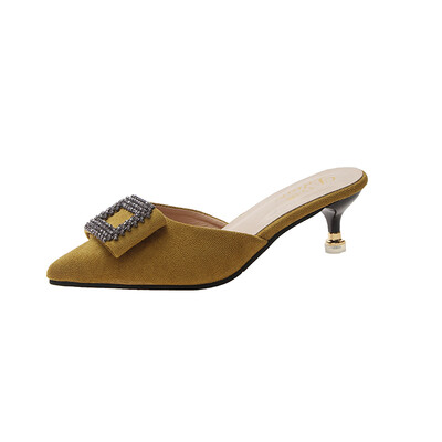 

Baotou half slippers women wear 2019 summer new Joker net red sandals women thin heel pointed high heels children