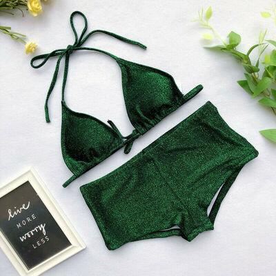

Bikini Set Women Swimwear Push-up Bra Boy Shorts Swimsuit Beachwear Bathing Suit