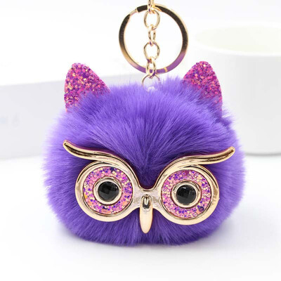 

Free Shipping Glasses Owel Charms Plush Phone Case Straps Rabbit Fur Like Key Chain Owels Poms Ball Pendant Keychains Car Keyring