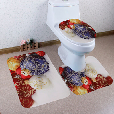

〖Follure〗3PCS Christmas Bathroom Non-Slip Pedestal Rug Lid Toilet Cover Bath Mat Set