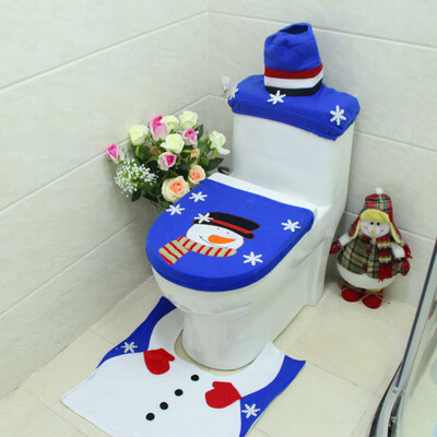 

3pcs Christmas Decoration Embroidery Christmas Snowman Toilet Seat Covers Case