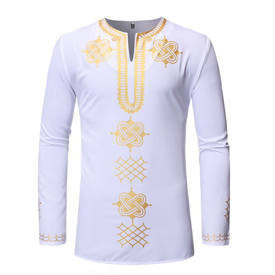 

Toponeto Men Vintage African Print Printed Long Sleeve V-Neck T-Shirt Top Blouse