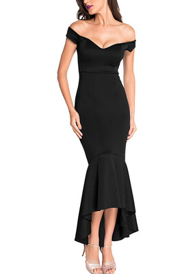 

2019 Mermaid Flouncing Formal Gown Off The Shoulder Prom Dress With High Low Skirt