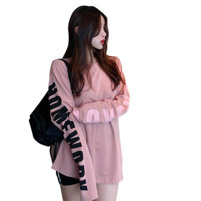 

Fashion Women Autumn T-shirts Long Sleeves Long Section Letter Print Tops