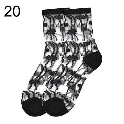 

Striped Heart Dots Bow Women Summer Ultra Thin Transparent Over Ankle Socks