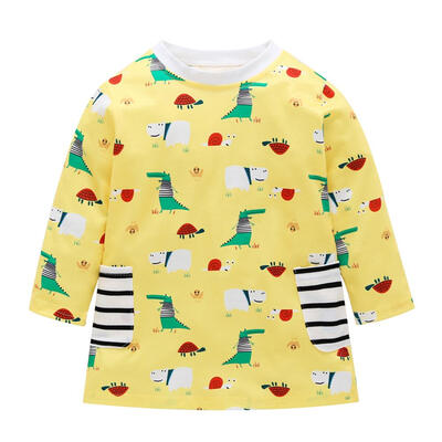 

Baby Girl Dress Kid Cartoon Print Animal Long Sleeve Pockets Dresses Outfit