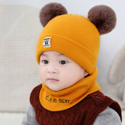 

Kids Baby Boys Girls Hooded Caps Hat Winter Warm Knit Flap Cap Scarf Suit For 0-1 Years Old