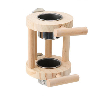 

Greensen Pet Stainless Steel Food Drinking Bowl Wooden Stand Bracket for Bird Parrot