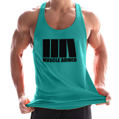 

Toponeto Fashion Men Fitness Muscle Print Sleeveless Bodybuilding Vest Tops Blouses