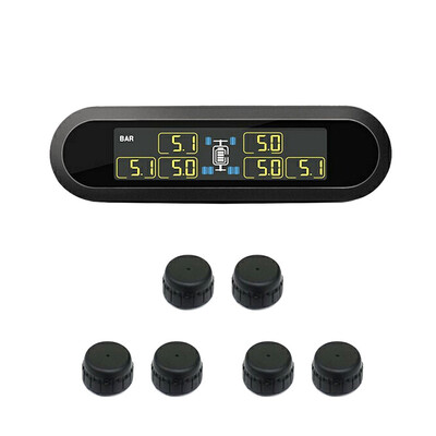 

〖Follure〗Solar Wireless TPMS LCD Car Tire Pressure Monitoring System 6 External Sensors