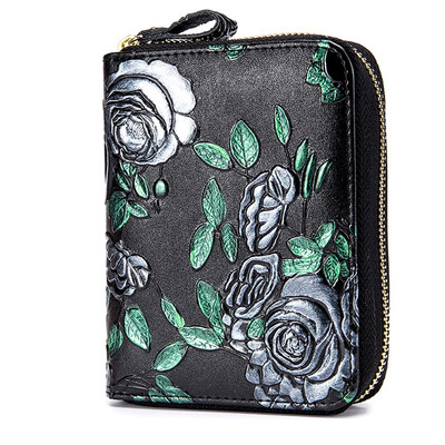 

Tailored Women Leather Wallet Zipper Coin Purse RFID Card Holder Flower Handbags