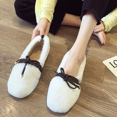 

Single shoe female autumn style Korean version ins tide bow ladle shoe leisure 100 sets of medium-mouth flat-soled beans shoes