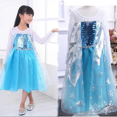 

Lovely Kids Girls Bling Bling Sequins Long Sleeved Costumes Party Princess Cosplay Dress 3-8Years