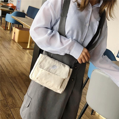 

Women Canvas Totes Shoulder Pack Preppy Style Girls Handbag Crossbody Messenger Pack BlackWhite