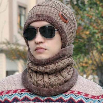 

Men Women Winter Warm Crochet Knit Baggy Beanie Wool Skull Hat Ski Cap Scarf Set