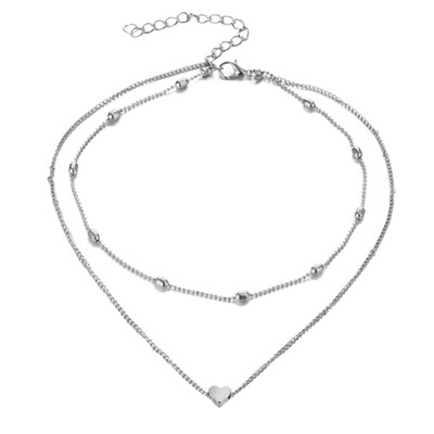 

Fashion Multilayer Beads Heart Charm Choker Necklace Chain Women Party Jewelry