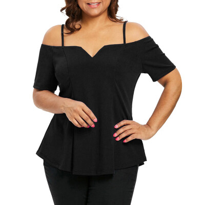 

Roseonmyhand Fashion Womens Plus Size Short Sleeve Cold Shoulder Solid Cami T-shirt Tops