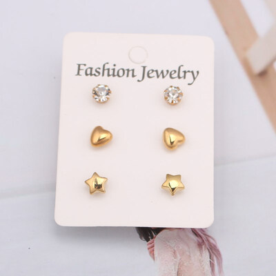 

EK195 New Fashion Gold Silver Color Ball Crystal Heart Pearl Stud Earrings For Women Vintage Leaf Earring Set Boho Punk earring