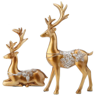 

Greensen Retro American Carved Couple Elk Ornament Resin Craft Statue Home Office Shop Decor Golden