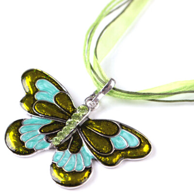 

Fashion Ribbon Color Butterfly Crystal Pendant Choker Sweater Necklace Jewelry