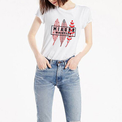 

Starmoon Women Print Round Neck Short Sleeved White T-shirt Blouse