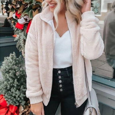 

Women Lapel Coat Jacket Zipper-up Long Sleeve Winter Warm Overcoat Outwear M2XL