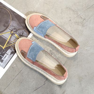 

One foot female spring single shoe 2019 new flat bottom 100 shallow mouth round head comfortable manual collage casual low uppers