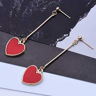 

Love Silver Plated Heart Shape Dangle Crystal Long Chain Earrings Jewelry
