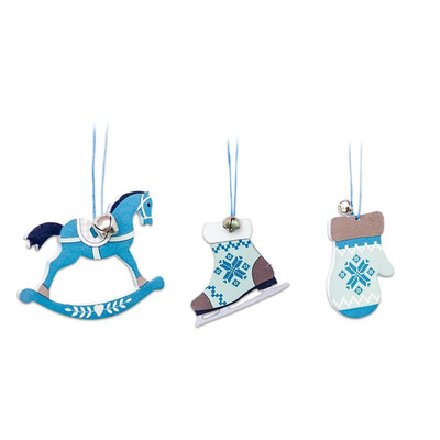 

Toponeto 3PCS Nordic Style Wooden Blue white Christmas Drawing Pendant Home Decoration