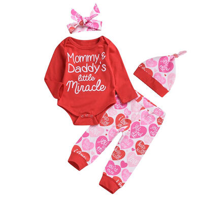 

Baby Rompers 4pcs Letters Print Long Sleeve Boys Girls Jumpsuit Pants Set